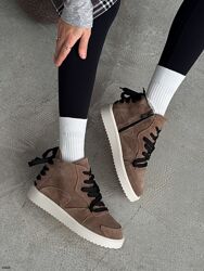 Черевики демі, натуральна замша, капучино, на шнурівці, в стилі  barefoot