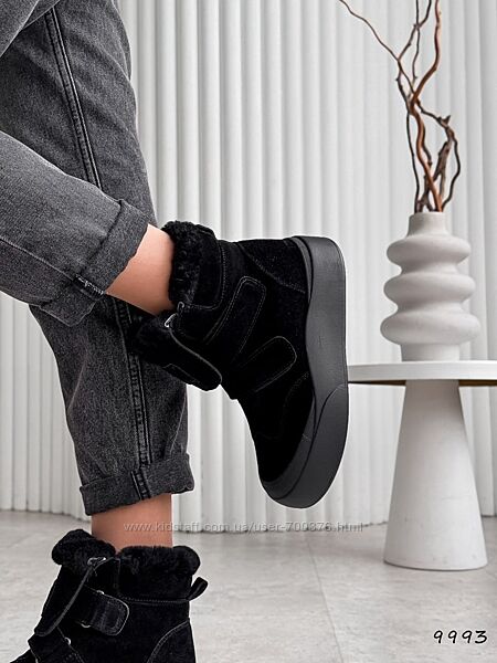 Черевики зима Tello, натуральна замша, чорні, на 2-х заліпках