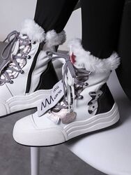 Зимові Черевики від бренду Magza, натуральна шкіра, білі/чорний