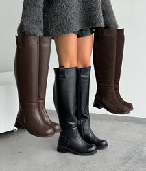 Ботфорти єврозима NikArt, натуральна шкіра/замша, шоколад/чорні