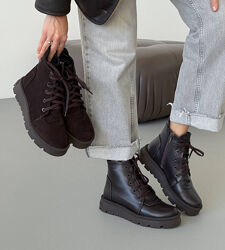 Зимові черевики, натуральна замша/шкіра, шоколад