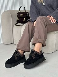 Черевики зимові на платформі, натуральна замша, чорні