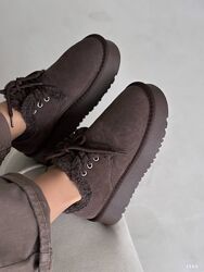 Черевики зимові на платформі, натуральна замша, шоколад