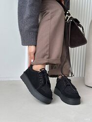 Сноубутси зимові, натуральна замша/хутро тедді, чорні