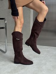 Чоботи, натуральна замша-Італія, шоколад-марроне, демі/зима