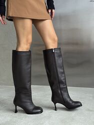 Чоботи з анатомічним носиком, натуральна шкіра, шоколад, демі/зима