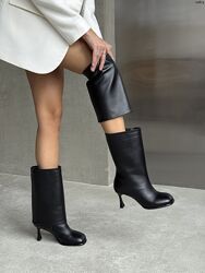 Чоботи з анатомічним носиком, натуральна шкіра, чорні, демі/зима