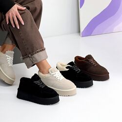 Кросівки Frist зима, натуральна замша/хутро Тедді, беж/чорні/шоколад