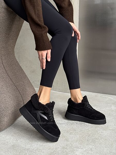 Сноубутси Alex Bens на шнурівках, натуральна замша, чорні