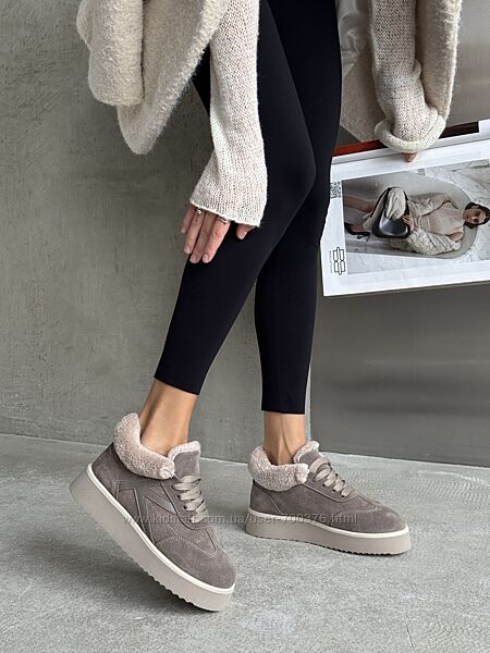 Сноубутси Alex Bens на шнурівках, натуральна замша, мокко