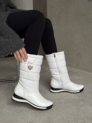 Зимові дутики, натуральна шкіра, білі