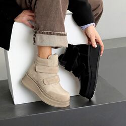 Черевики Dells зима, натуральна шкіра/замша, чорні/беж