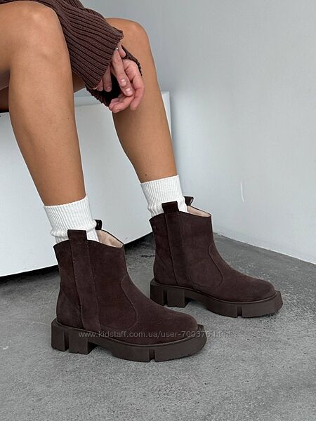 Черевики зимові вкорочені жокейські, натуральна замша, темний шоколад