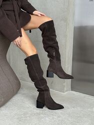 Ботфорти, натуральна  замша -  Італія, шоколад, демі/зима