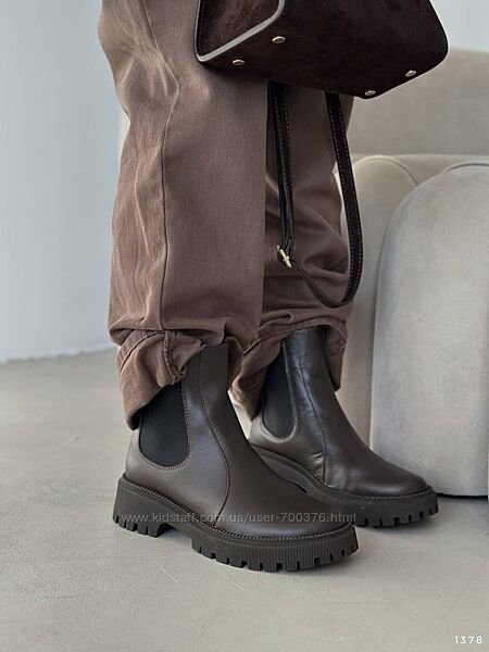 Черевики зимові, натуральна шкіра, шоколад