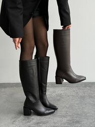 Чоботи єврозима, натуральна шкіра Італія, чорні/шоколад