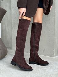 Ботфорти, натуральна замша Італія, шоколад, демі/зима