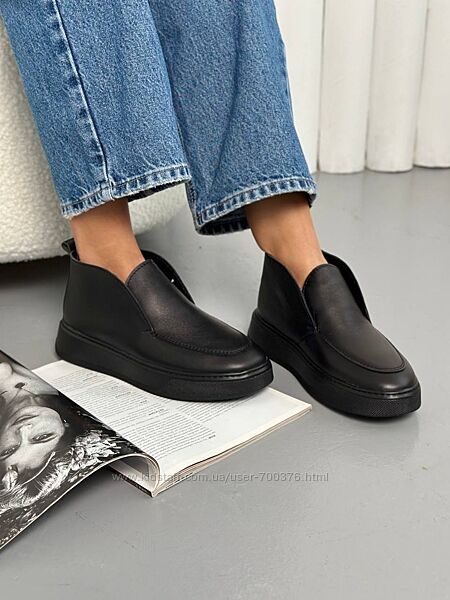 Лофери, натуральна шкіра, чорні, демі/зима