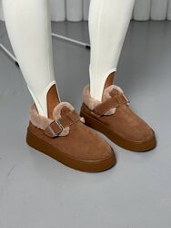 Лофери - сліпони зимові, натуральна замша, рудого кольору