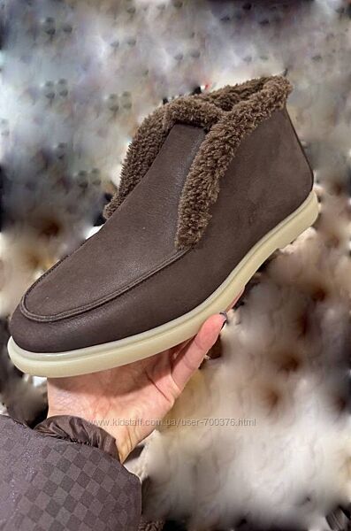 Лофери зимові, натуральний нубук, шоколадні