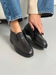 Лофери зимові, натуральна шкіра, чорні, на хутрі, всередині цигейка