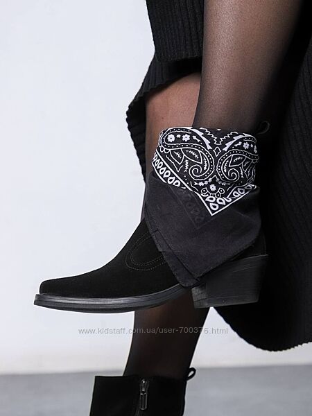 Черевики - козаки демі, натуральна замша, чорні