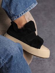 Зимові Кеди, натуральна замша, чорні, на липучці, з хутром