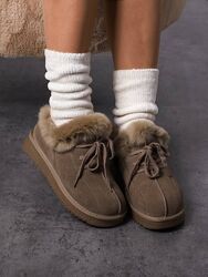 Угги, натуральна замша, на шнурівці, беж