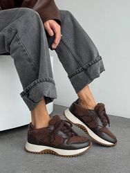 Кросівки зима, натуральна шкіра/хутро Teddy, шоколад