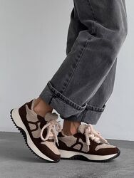 Кросівки зима, натуральна замша/хутро Teddy, шоколад/беж