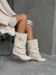 Чоботи Козаки, натуральна замша - Італія, беж, демі, усередині байка