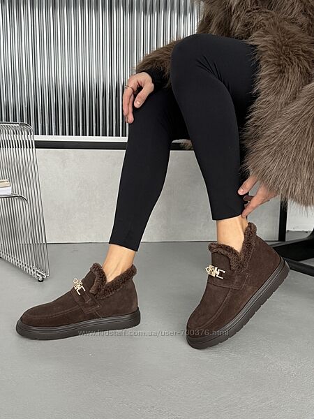 Лофери зимові Alex Bens. натуральна замша, шоколад, з анатомічним носиком