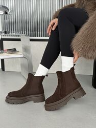 Черевики Челсі зимові, натуральна замша Італія, шоколад