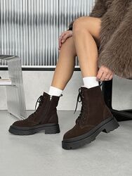 Черевики зима, на шнурівці, натуральна замша Італія, шоколад