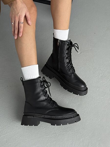 Черевики зима, на шнурівці, натуральна шкіра Італія, чорні