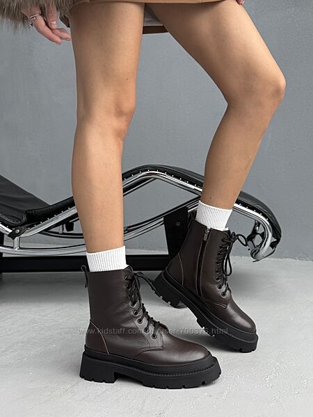 Черевики зима, на шнурівці, натуральна шкіра Італія, шоколад