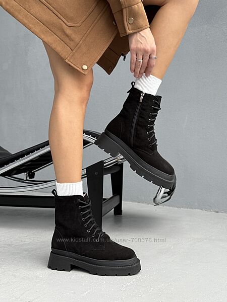 Черевики зима, на шнурівці, натуральна замша Італія, чорні