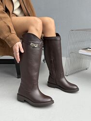 Формовані Чоботи жокейки, натуральна шкіра, шоколад, демі/зима
