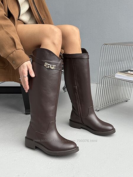 Формовані Чоботи жокейки, натуральна шкіра, шоколад, демі/зима