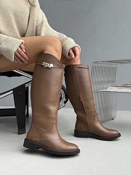 Формовані Чоботи жокейки, натуральна шкіра, горіх, демі/зима
