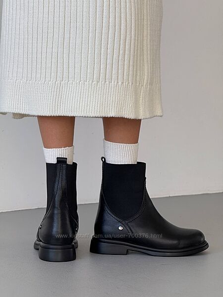 Зимові Челсі barefoot, натуральна шкіра, чорні, носик анатомічної форми