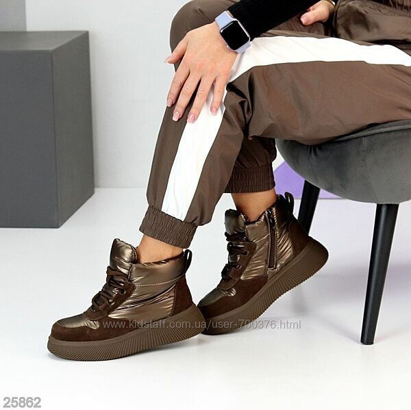 Кросівки - дутики Vorins, натуральна замша/плащівка, бронза