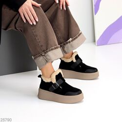 Черевики Klement зима, натуральна замша/шкіра, чорні/беж