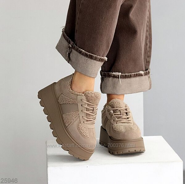 Кросівки Litris зима, натуральна замша/шкіра/хутро Тедді, лате