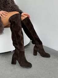 Ботфорти демі, натуральна замша, шоколад, з анатомічним мисом barefoot