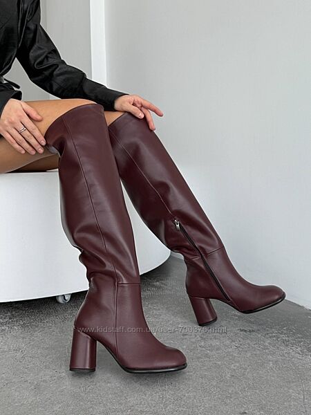 Ботфорти демі, натуральна шкіра, бордові, з анатомічним мисом barefoot