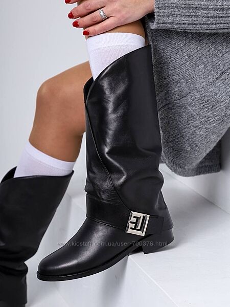 Чоботи європейка, натуральна шкіра, чорні, всередині цигейка