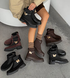 Трендові зимові челсі NikArt, натуральна шкіра/замша/наплак, чорні/шоколад