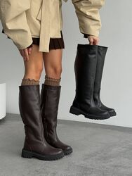 Зимові Чоботи, натуральна шкіра, шоколад/чорні
