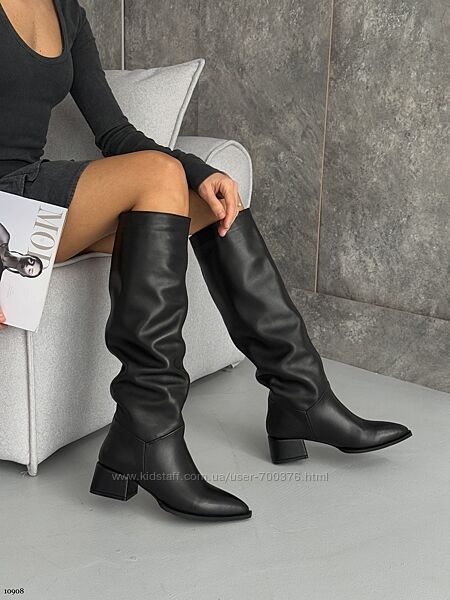 Чоботи зима, на обтяжному підборі, натуральна шкіра - Італія, чорні